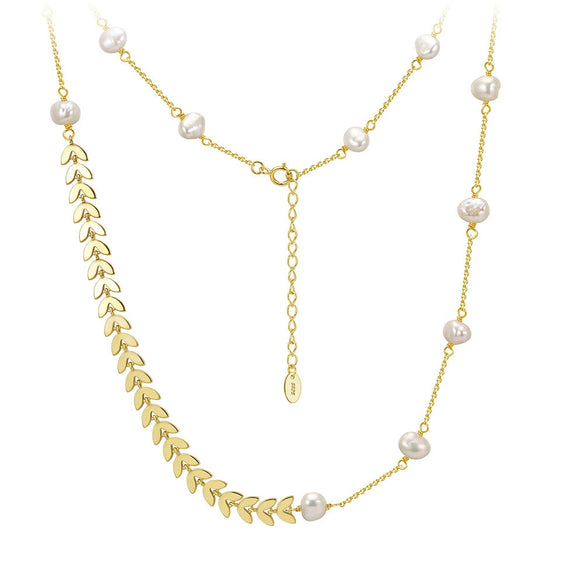 Wholesale Women's Geometric Silver S925 Goldplated Jewelry Set With Wheat Spike And Freshwater Pearl Bracelet Necklace Earrings