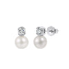 Wholesale Women's Geometric Silver Zirconia Stud Earrings With White Pearl