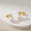 Wholesale Women's Geometric Silver Zirconia Stud Earrings With White Pearl