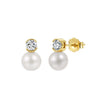 Wholesale Women's Geometric Silver Zirconia Stud Earrings With White Pearl