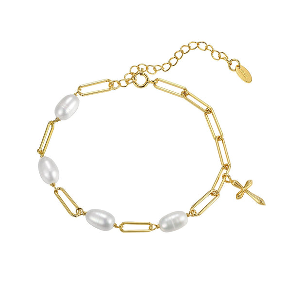 Wholesale Women's Geometric Simple Minimalist Electroplated 925 Silver Freshwater Pearl Necklace With 14K Gold Chain Adjustable