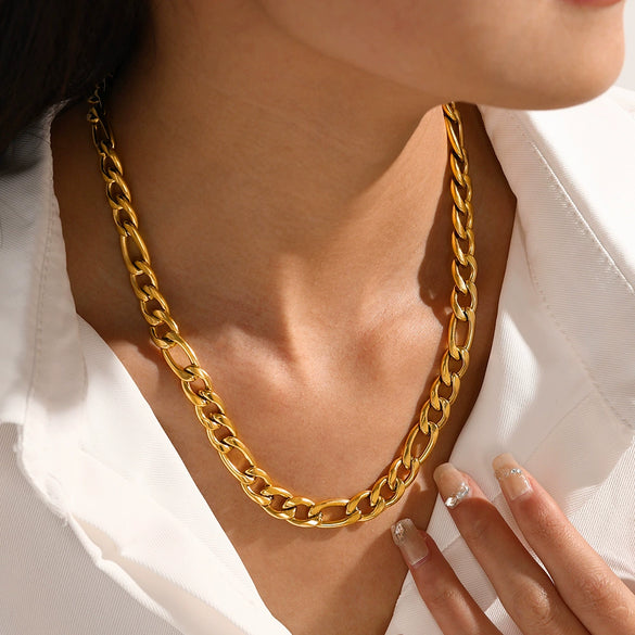 Wholesale Women's Geometric Simple Stainless Steel Electroplated Cuban Chain Necklace