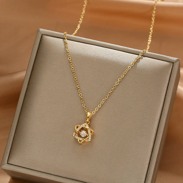 Wholesale Women's Geometric Sixpointed Star Diamondset Titanium Steel And Copper Necklace Luxury Jewelry