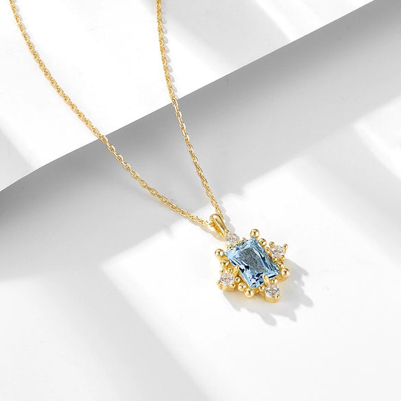 Wholesale Women's Geometric Sky Blue Topaz S925 Sterling Silver Necklace With Cross Chain Set With Precious Stones