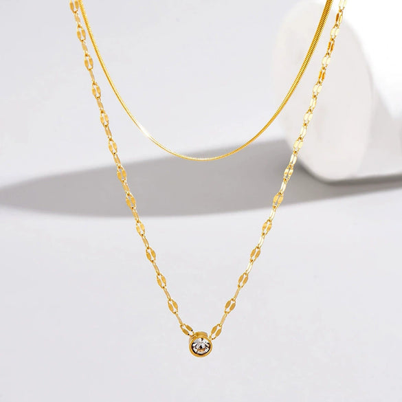 Wholesale Women's Geometric Snake Bone Chain Titanium Steel Electroplated Necklace With Microinlaid Zircon