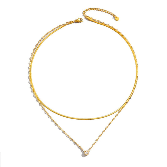 Wholesale Women's Geometric Snake Bone Chain Titanium Steel Electroplated Necklace With Microinlaid Zircon