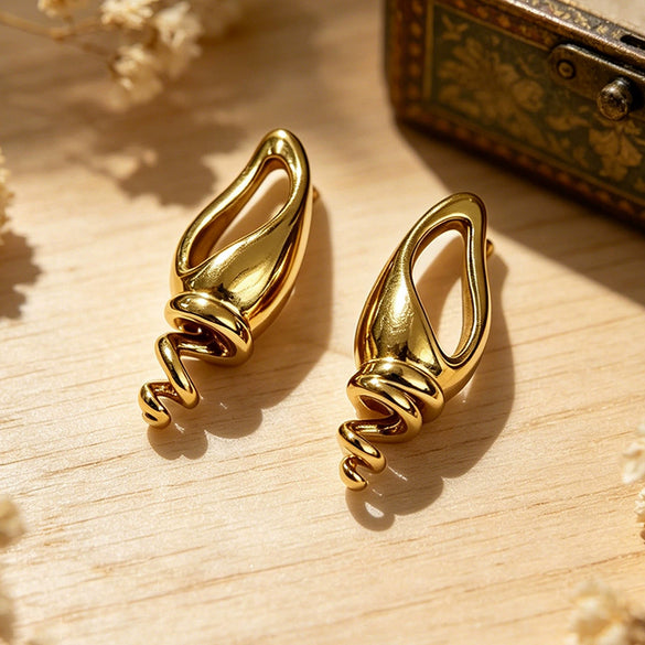 Wholesale Women's Geometric Spiral Hollow Stainless Steel Vacuum Electroplated Earrings