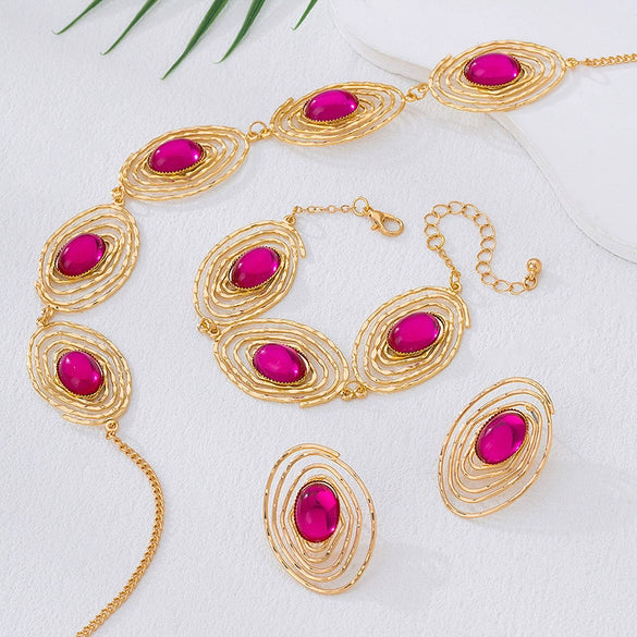 Wholesale Women's Geometric Spiral Pattern Alloy Electroplated Jewelry Set Including Necklace Bracelet And Earrings