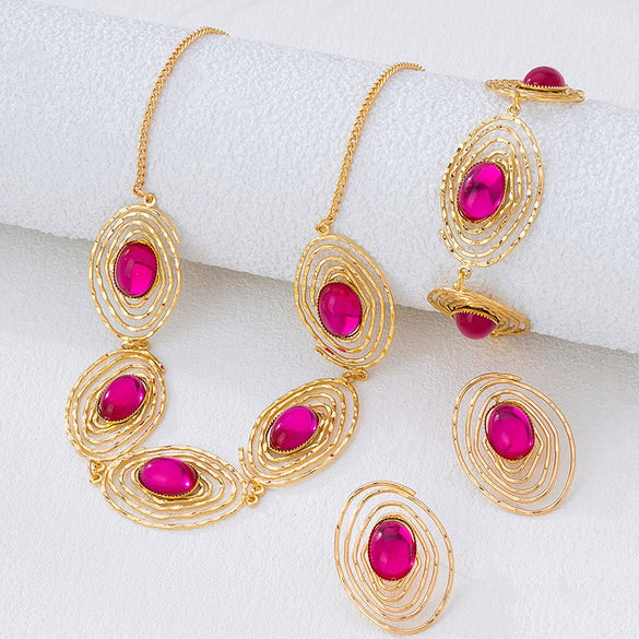 Wholesale Women's Geometric Spiral Pattern Alloy Electroplated Jewelry Set Including Necklace Bracelet And Earrings