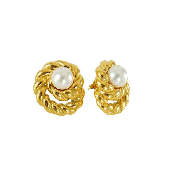 Wholesale Women's Geometric Spiral Textured Titanium Steel Electroplated Earrings