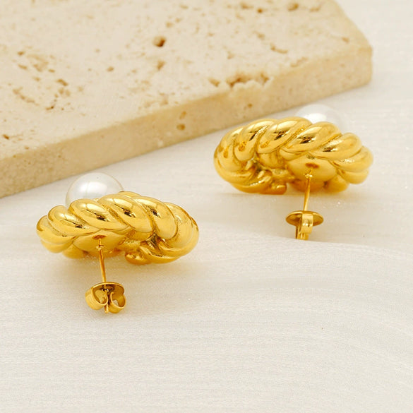 Wholesale Women's Geometric Spiral Textured Titanium Steel Electroplated Earrings