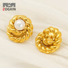 Wholesale Women's Geometric Spiral Textured Titanium Steel Electroplated Earrings