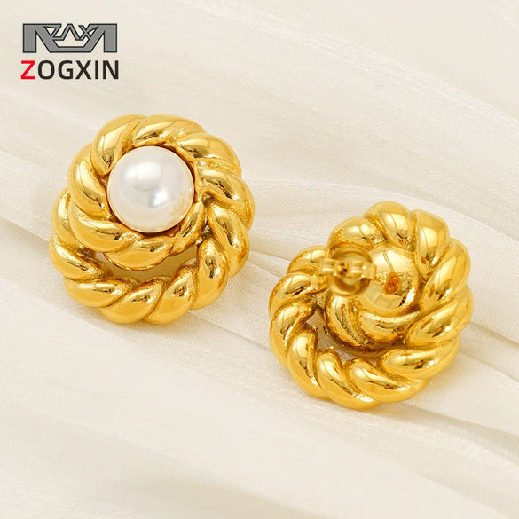 Wholesale Women's Geometric Spiral Textured Titanium Steel Electroplated Earrings