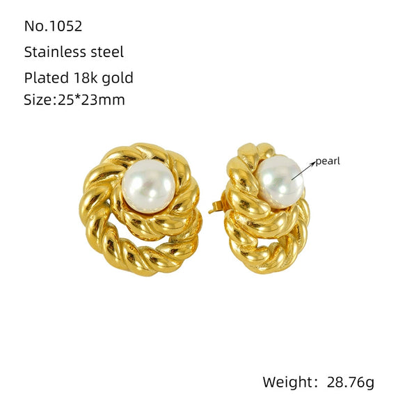 Wholesale Women's Geometric Spiral Textured Titanium Steel Electroplated Earrings
