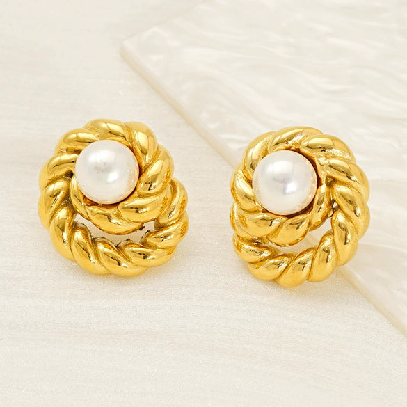 Wholesale Women's Geometric Spiral Textured Titanium Steel Electroplated Earrings