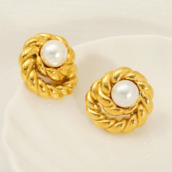 Wholesale Women's Geometric Spiral Textured Titanium Steel Electroplated Earrings