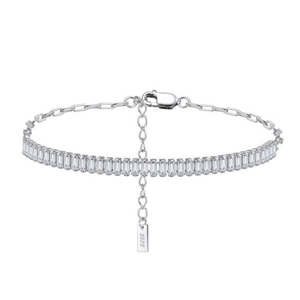 Wholesale Women's Geometric Spliced White Zirconium Tennis Chain S925 Sterling Silver Bracelet With Electroplating