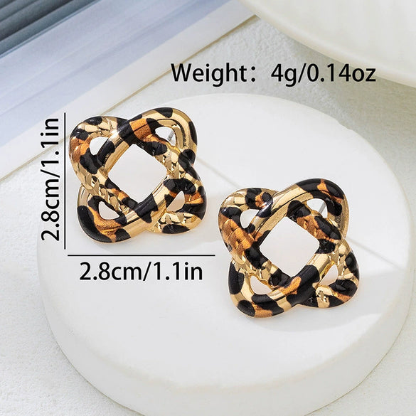 Wholesale Women's Geometric Square And Flower Shaped Alloy Electroplated Earrings With Exaggerated Niche Design