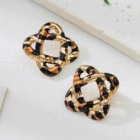 Wholesale Women's Geometric Square And Flower Shaped Alloy Electroplated Earrings With Exaggerated Niche Design