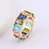 Wholesale Women's Geometric Square Copper Goldplated Inlaid Artificial Gem And Semiprecious Stone Ring Jewelry