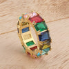 Wholesale Women's Geometric Square Copper Goldplated Inlaid Artificial Gem And Semiprecious Stone Ring Jewelry