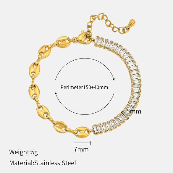Wholesale Women's Geometric Square Diamond Stainless Steel Electroplated Bracelet