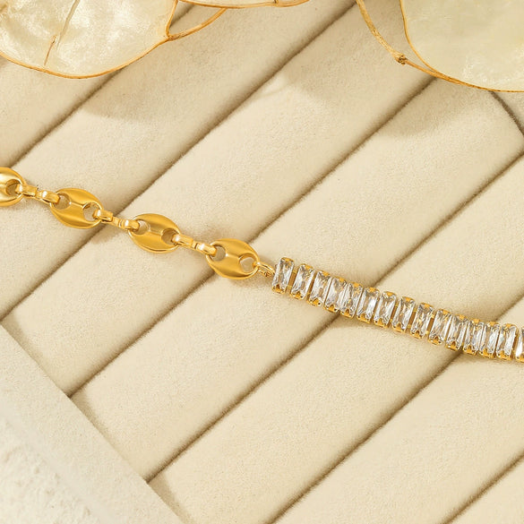 Wholesale Women's Geometric Square Diamond Stainless Steel Electroplated Bracelet