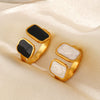 Wholesale Women's Geometric Square Drop Oil Opening Stainless Steel Ring With Electroplating