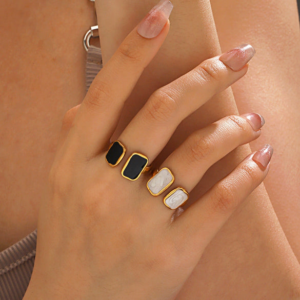 Wholesale Women's Geometric Square Drop Oil Opening Stainless Steel Ring With Electroplating
