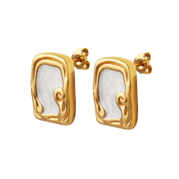 Wholesale Women's Geometric Square Enamel Stainless Steel Earrings With 18K Real Gold Plating Niche Style
