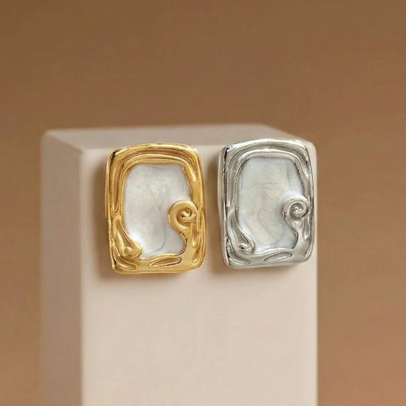 Wholesale Women's Geometric Square Enamel Stainless Steel Earrings With 18K Real Gold Plating Niche Style