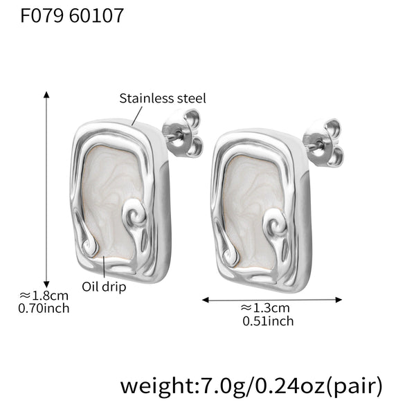 Wholesale Women's Geometric Square Enamel Stainless Steel Earrings With 18K Real Gold Plating Niche Style