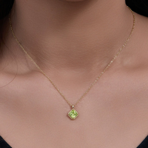 Wholesale Women's Geometric Square Green Diamond S925 Sterling Silver Pendant Necklace With Cross Chain
