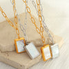Wholesale Women's Geometric Square Shell 316L Stainless Steel Gold Plated Pendant Necklace