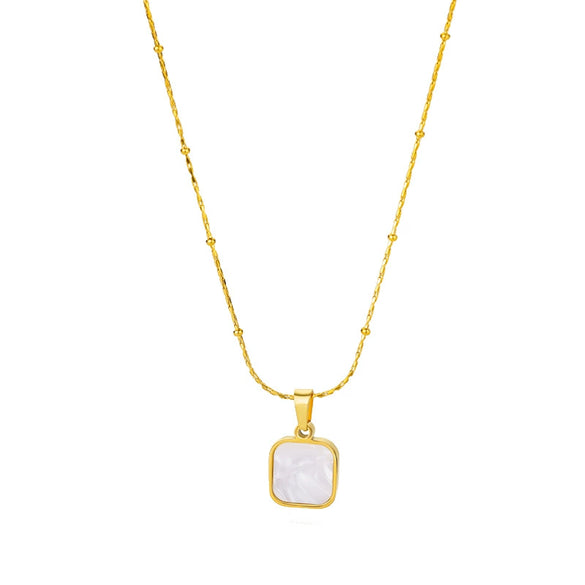 Wholesale Women's Geometric Square Stainless Steel Zircon Necklace With Electroplating Treatment And Ball Bead Chain