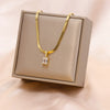 Wholesale Women's Geometric Square Stainless Steel Zircon Necklace With Electroplating Treatment And Ball Bead Chain
