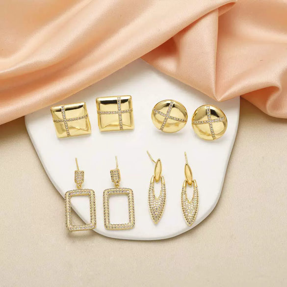 Wholesale Women's Geometric Square Water Drop Earrings Copper Electroplating