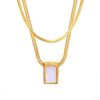 Wholesale Women's Geometric Square White Sea Shell Pendant Necklace In Titanium Steel With 18K Real Gold Plating