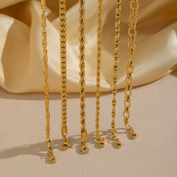 Wholesale Women's Geometric Stacked Chain Necklace Handmade Stainless Steel With 18K Real Gold Pvd Furnace Vacuum Plating