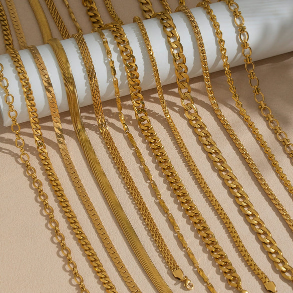 Wholesale Women's Geometric Stacked Chain Necklace Handmade Stainless Steel With 18K Real Gold Pvd Furnace Vacuum Plating