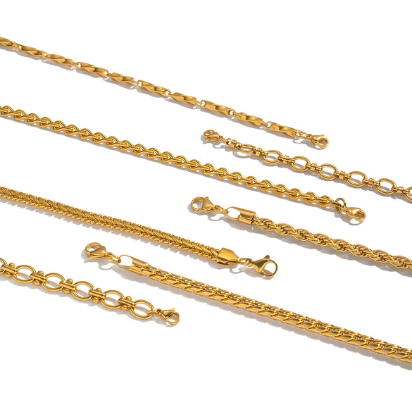Wholesale Women's Geometric Stacked Chain Necklace Handmade Stainless Steel With 18K Real Gold Pvd Furnace Vacuum Plating
