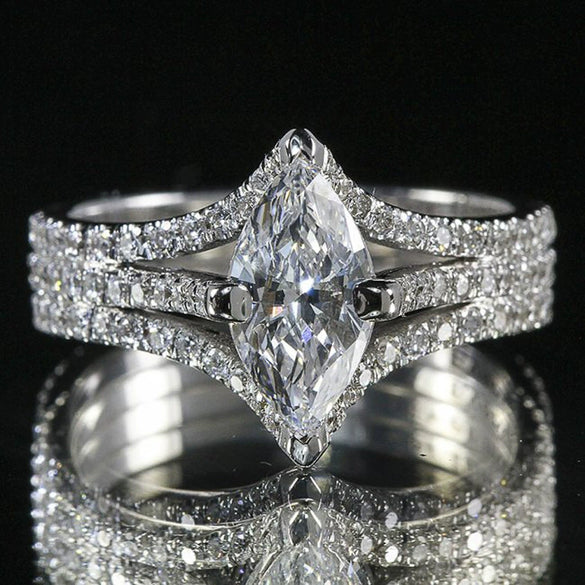Wholesale Women's Geometric Stacked Marquise Ring Copper Jewelry With Zirconia