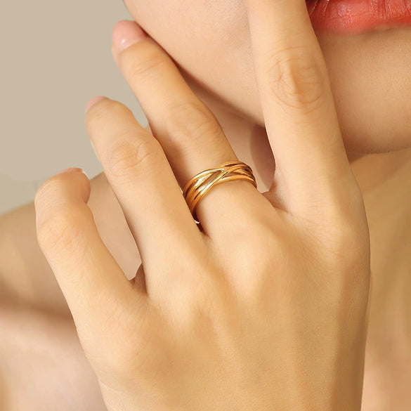 Wholesale Women's Geometric Stacked Multilayer Titanium Steel Ring With Electroplating