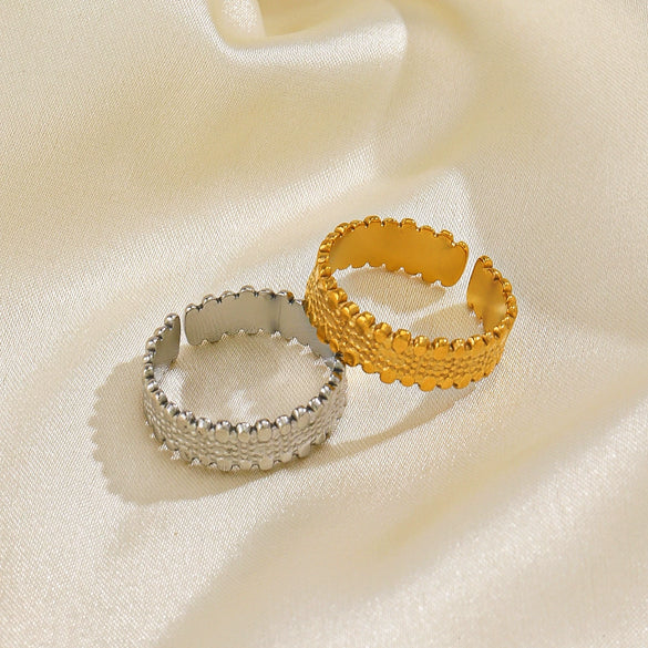 Wholesale Women's Geometric Stainless Steel Adjustable Opening Hiphop Ring With Electroplating Treatment