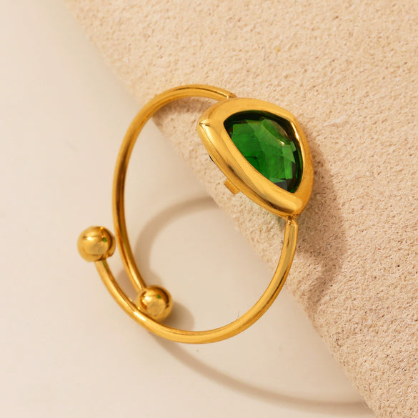 Wholesale Women's Geometric Stainless Steel And Glass Stone Inlaid Electroplated Ferris Wheel Triangular Open Ring