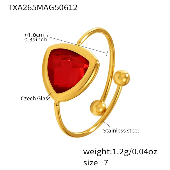 Wholesale Women's Geometric Stainless Steel And Glass Stone Inlaid Electroplated Ferris Wheel Triangular Open Ring