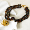 Wholesale Women's Geometric Stainless Steel And Natural Stone Goldplated Threelayer Necklace With Sun Pendant