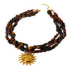 Wholesale Women's Geometric Stainless Steel And Natural Stone Goldplated Threelayer Necklace With Sun Pendant
