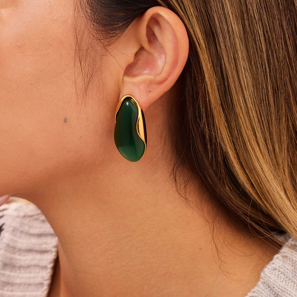 Wholesale Women's Geometric Stainless Steel And Resin Electroplated Earrings