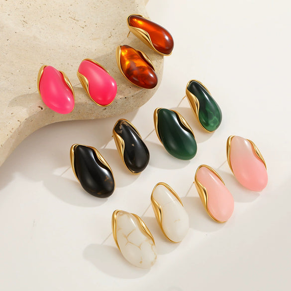 Wholesale Women's Geometric Stainless Steel And Resin Electroplated Earrings